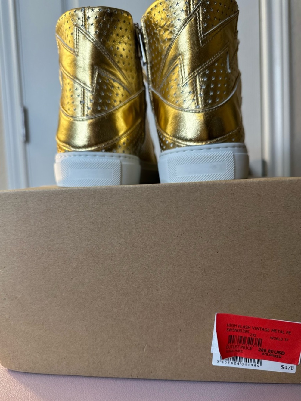 Zadig & Voltaire Metallic Gold Star-Perforated High-Top Sneakers - Picture 5 of 6